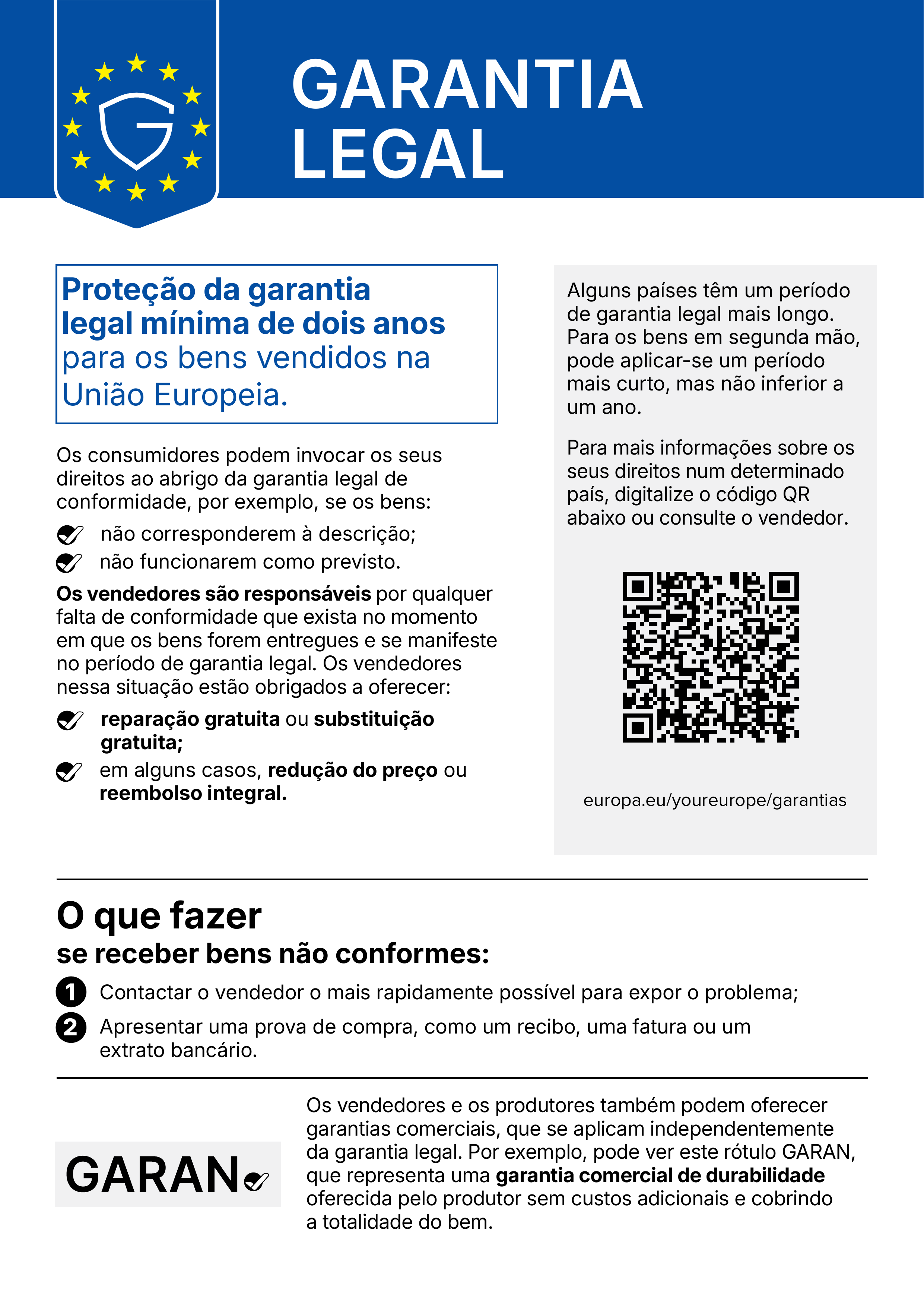 Os seus direitos de garantia legal